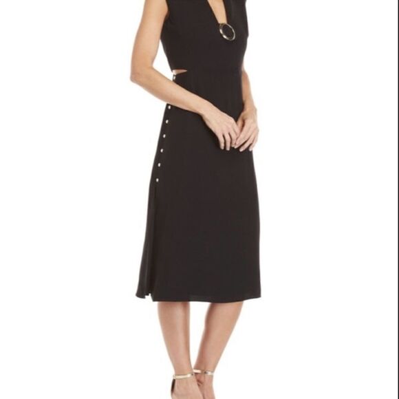 Derek Lam Buckle Cut Out Midi Dress Black 0 - Picture 11 of 12